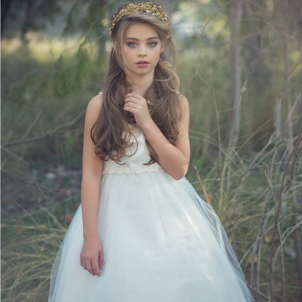 elegant dull satin top with tulle skirt dress.